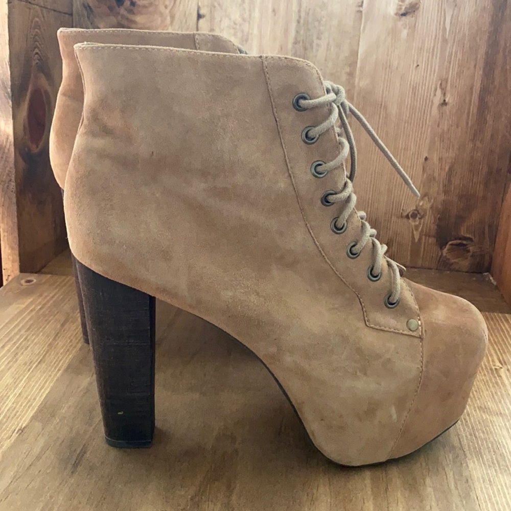 JEFFREY CAMPBELL LACE UP PLATFORM LEATHER BOOTIE BOOTS 11 MEDIUM
